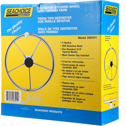 Seachoice 5-Spoke Destroyer Steering Wheel w/ Turning Knob, Stainless Steel, Black Center Cap thumbnail-4