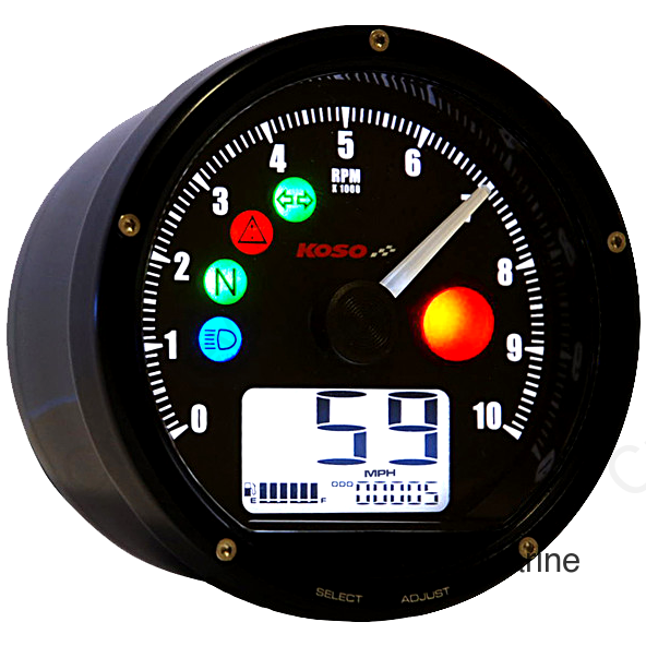 TNT-01R Universal Electronic Speedometer/Tachometer - Black Face/Casing