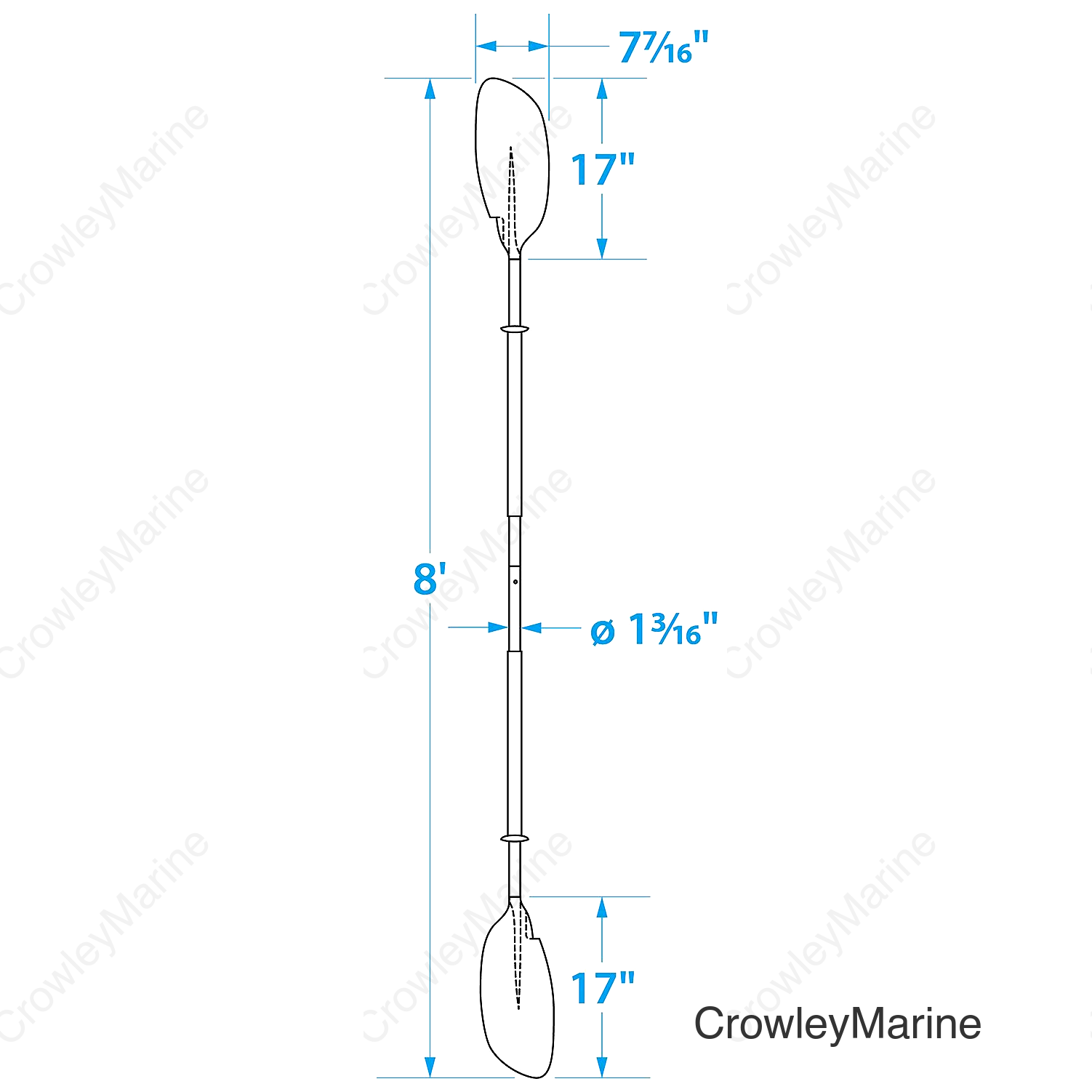 Seachoice 8 Ft. Curved-Blade Kayak Paddle, 2-Piece 1-1/8 in. Diameter Anodized Aluminum Shaft, 17 in. X 7-3/8 in. Blades