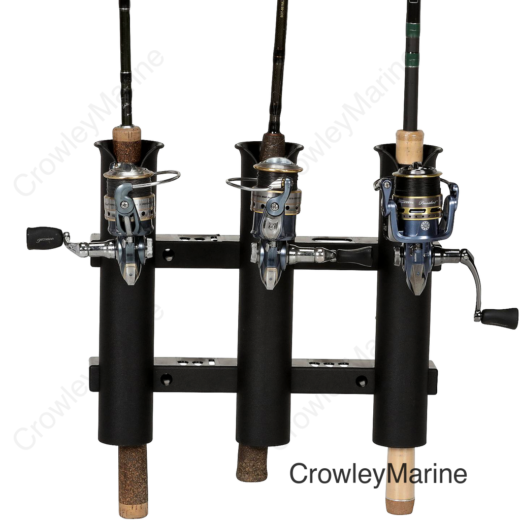 Seachoice Fishing 3-Rod Storage Rack, Holds 3 Fishing Rods with Slots for Knives and Pliers, Black