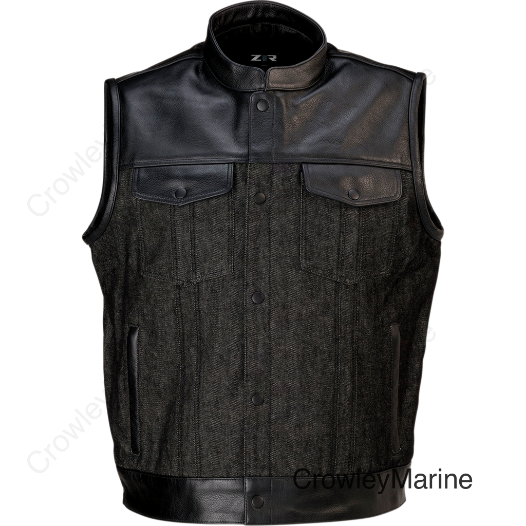 VEST LTHR/DNM LINCH BK 3X