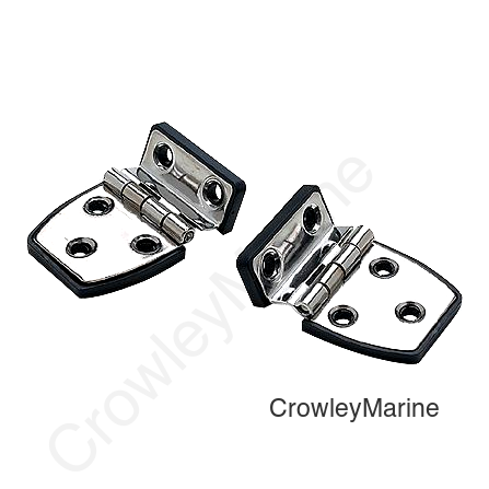 SeaChoice 50-34471 (2) 2-1/4" x 1-1/2" Polished Stainless Steel Offset Short Side Hinges with Black Nylon Base Plate
