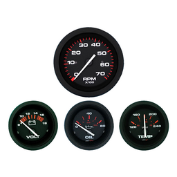 Sierra 69722P Amega Series Black Inboard 4 Set with Tachometer, Voltmeter, Oil Pressure & Water Temperature Gauges thumbnail-1