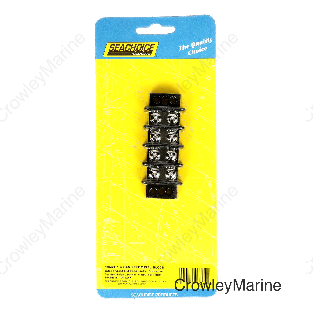 Seachoice Terminal Block, 4-Gang, Brass Clips and Contacts