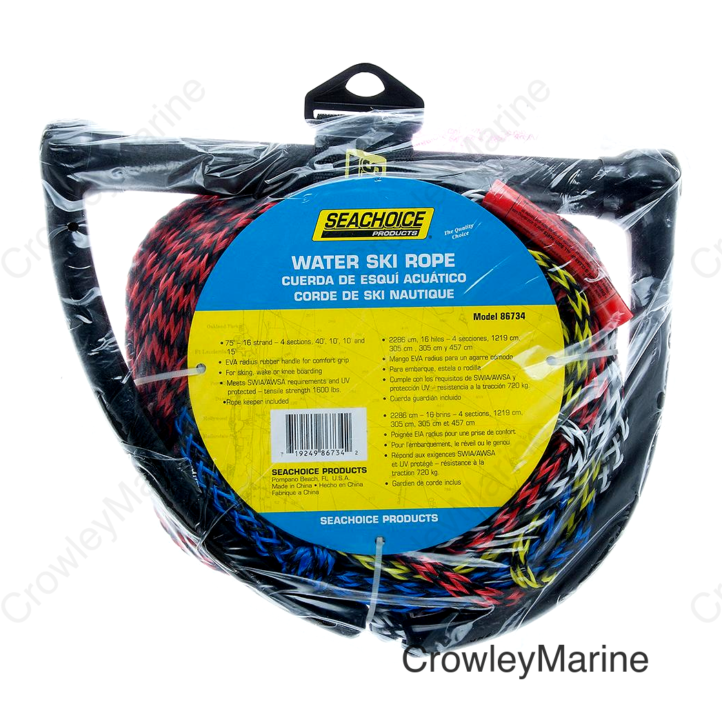 Seachoice 4-Section Water Ski Rope, 75 Ft. Long, 12 In. Handle w/ Rubber Grip