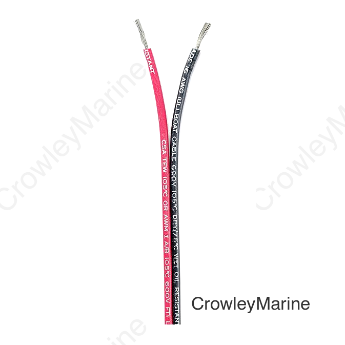 Ancor 153110 Marine Grade™ Tinned Copper White Flat Signal Cable, 16/2 AWG, 100', Black/Red
