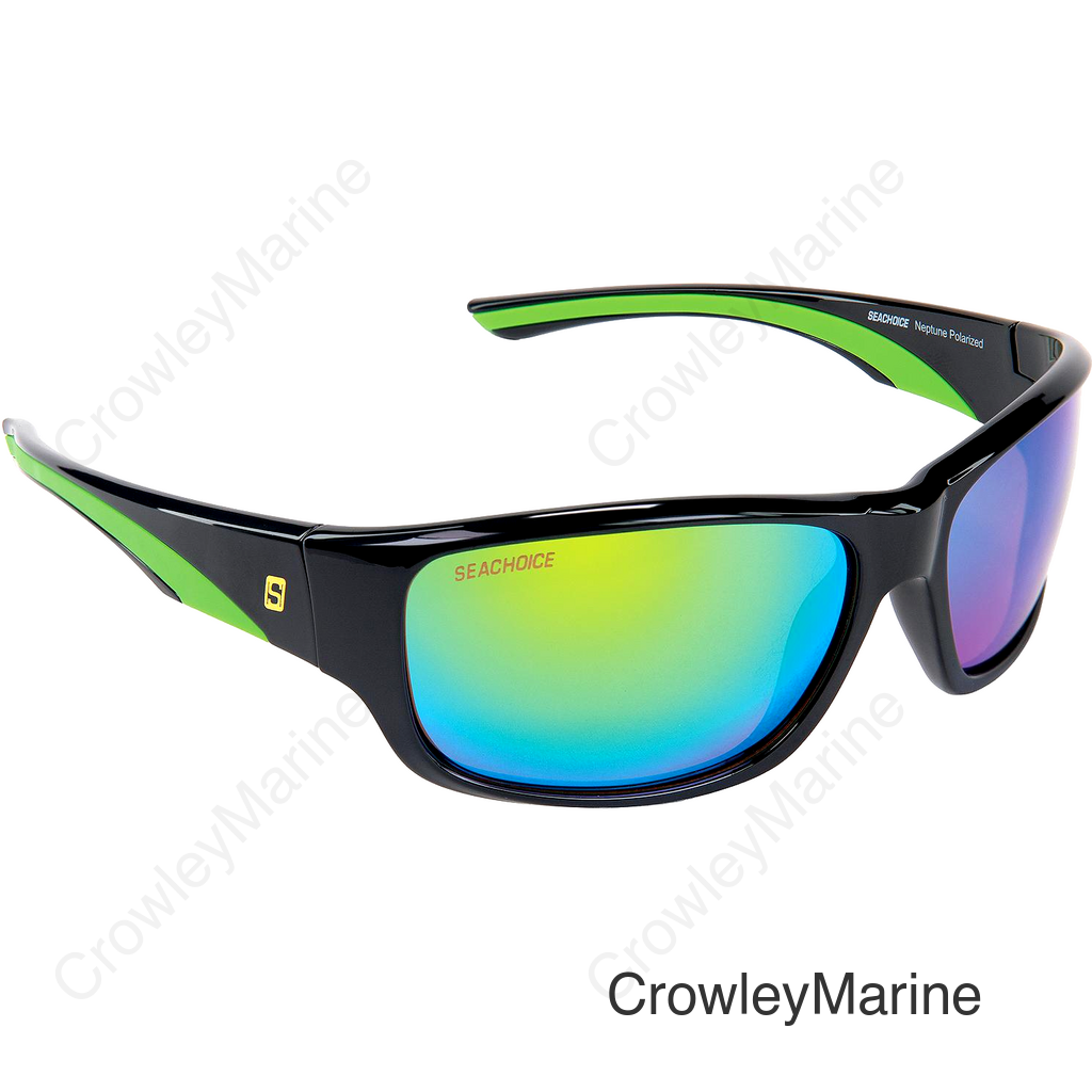 Seachoice 98823 "Neptune" Polarized Sunglasses, Frame: Shiny Black, Lens: Green Mirror