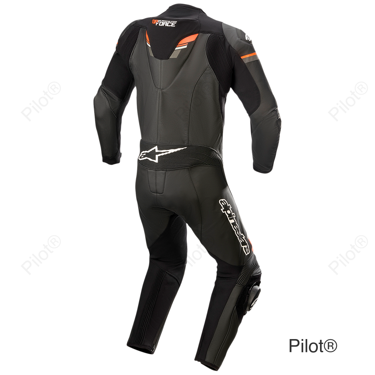 GP Force Chaser 1-Piece Leather Suit - Black/Red Fluorescent - US 38 / EU 48