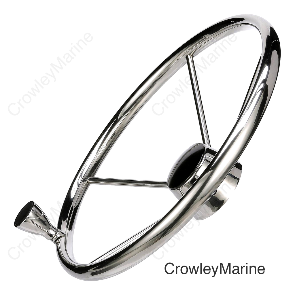 Seachoice 5-Spoke Destroyer Steering Wheel w/ Turning Knob, Stainless Steel, Black Center Cap