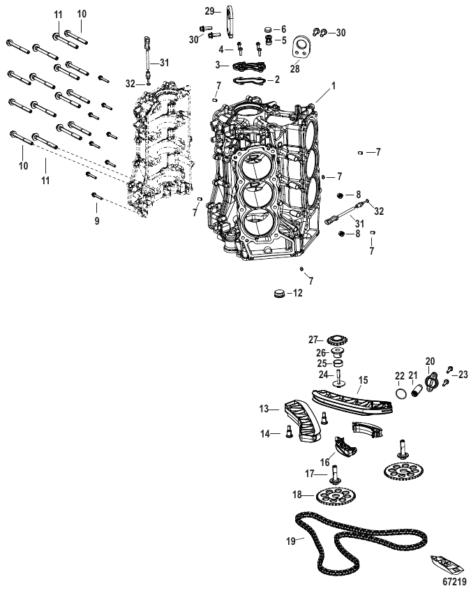 Serial Range Outboard 175 (4-STROKE) (3.4L) (V6) - 2B529482 & Up - Cylinder Block