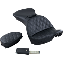 Explorer Seat - With Backrest - Lattice Stitched - Black - FLSTS thumbnail-1
