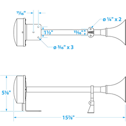 Seachoice 14541 Single Trumpet Horn, Stainless Steel Tube and Mounting Bracket, 106 dB, 16-3/4 Inches Long, 12V thumbnail-3