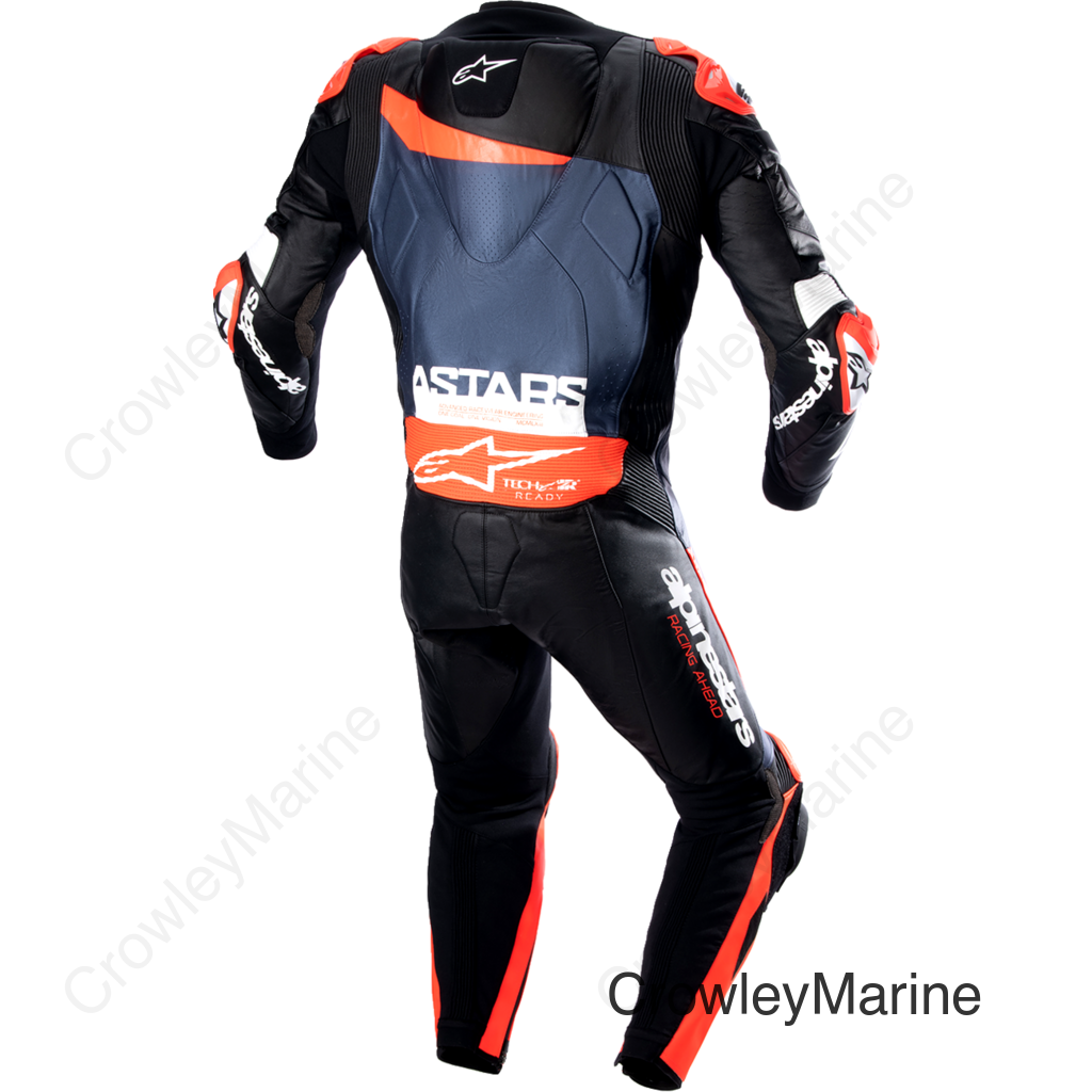 GP Plus v4 Leather Suit - Black/Red Fluo/Blue - US 40 / EU 50