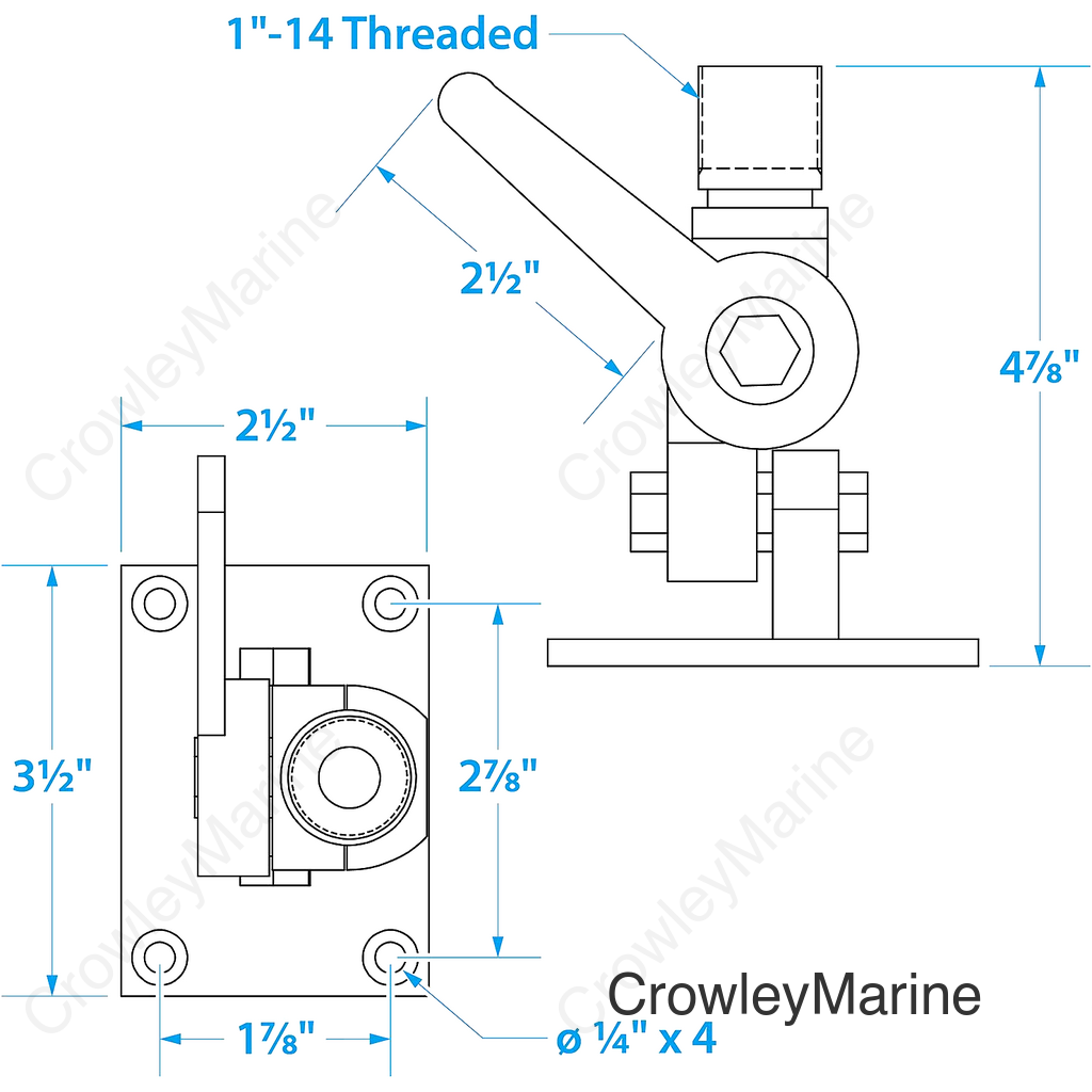 Seachoice 19521 Universal Antenna Ratchet-Mount Base, Chrome-Plated Brass