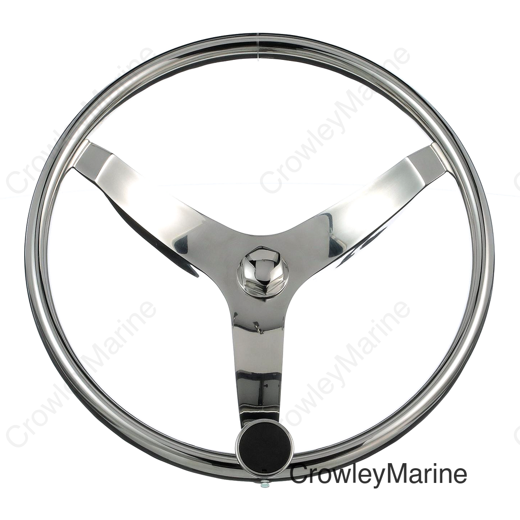 Seachoice 3 Spoke Sports Steering Wheel w/ Turning Knob, Fits 3/4-In. Tapered Shaft, 13.5-In. Diameter
