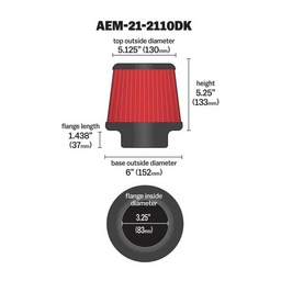 AEM 3.25 in DRY Flow Short Neck 5 in Element Filter thumbnail-2