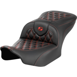 RoadSofa™ Seat - without Backrest - Carbon Fiber - Lattice Stitch - Red Stitch - FLTR/FLHX '23-'24