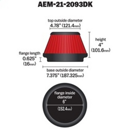AEM 6 in x 4 in Dryflow Tapered Conical Air Filter thumbnail-2
