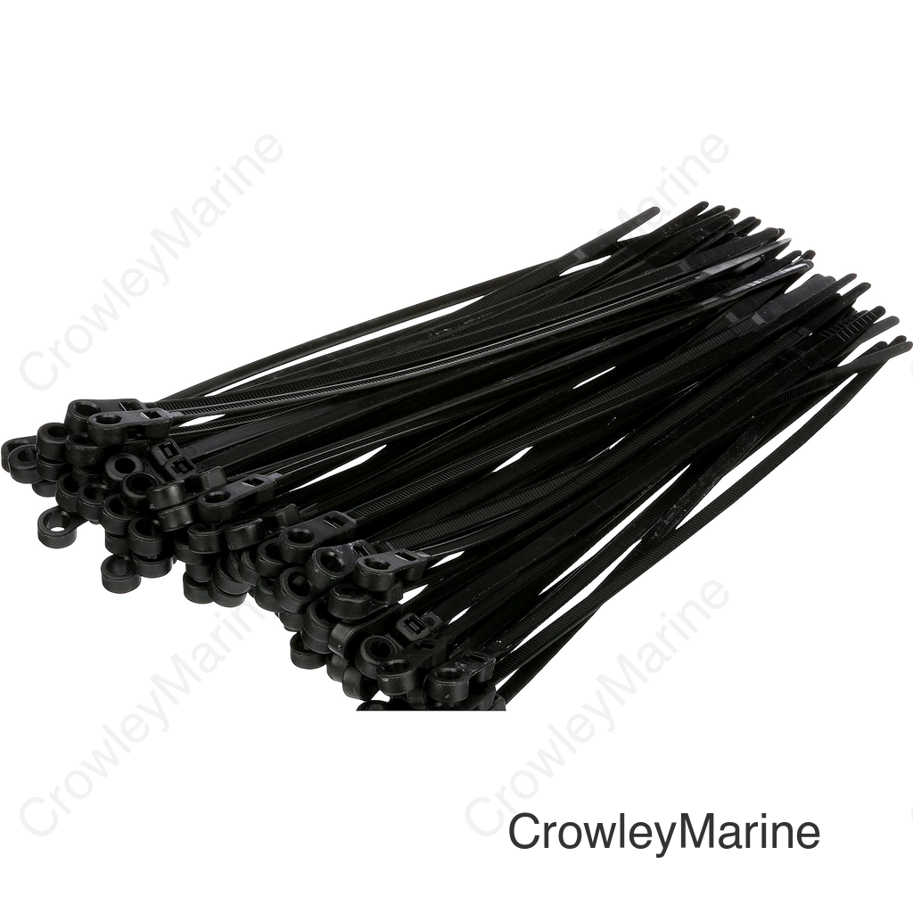 Seachoice Cable Ties, 8 In. Long, Mounting Design, 50 Lbs. Max Load, UV Black, Pack of 100
