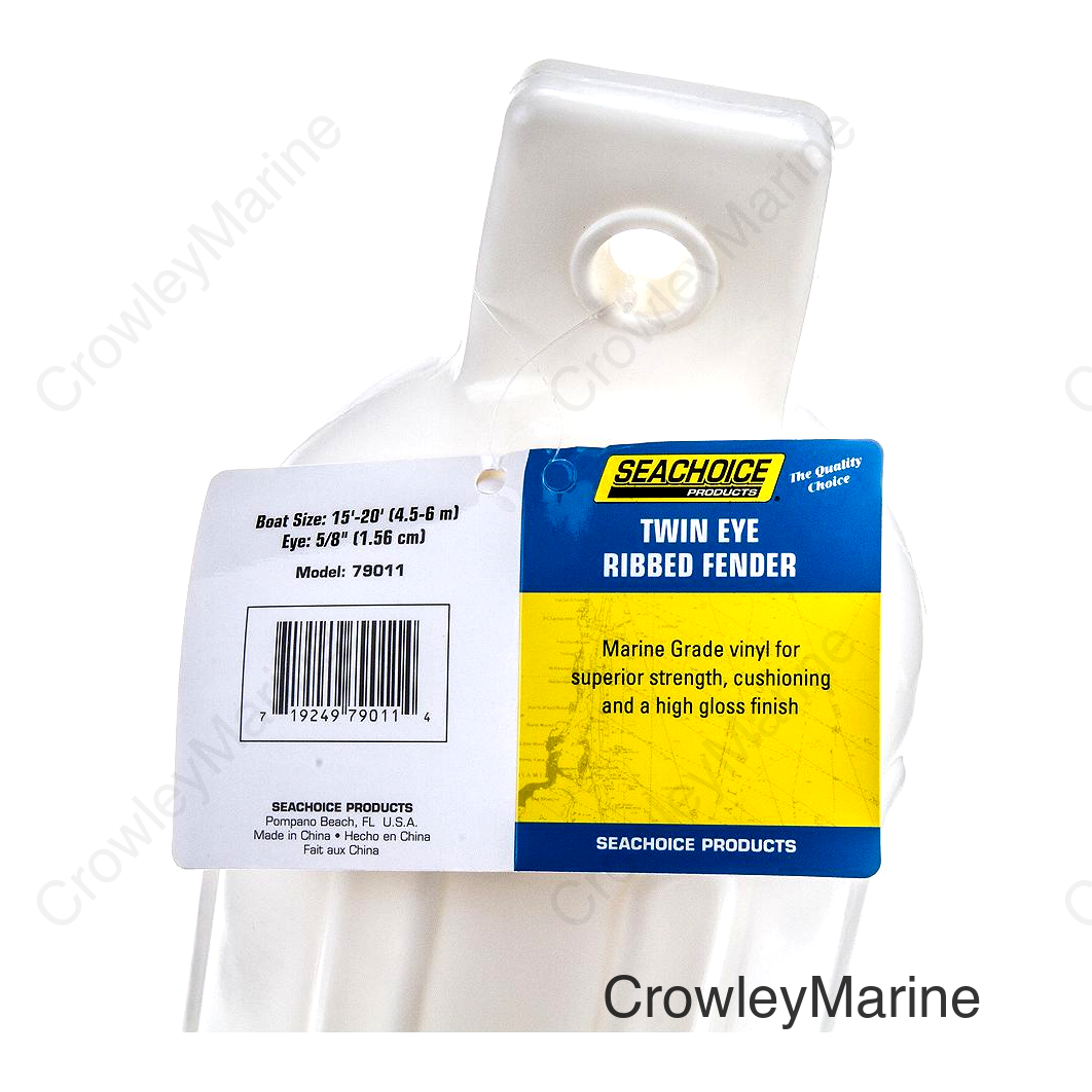 Seachoice Twin Eye Ribbed Boat Fender, White, 5-1/2 In. X 20 In.