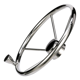 Seachoice 5-Spoke Destroyer Steering Wheel w/ Turning Knob, Stainless Steel, Black Center Cap thumbnail-0