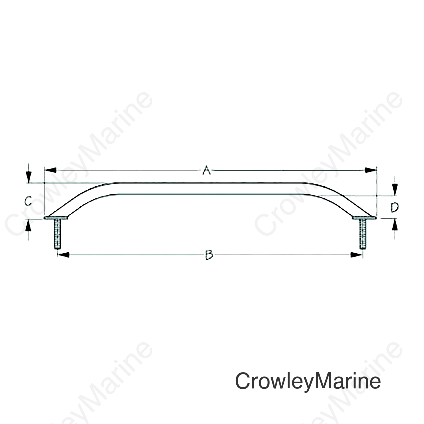 Sea-Dog 2546201 Stud Mount Flanged Handrail, Tube: 7/8" A:10" , B: 8-3/4", C: 2-1/4", D:1-1/2" , Fastener: 5/16"-18, Weight: .44, Stainless