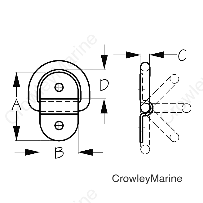 FOLDING D-RING PAD EYE SS 2"