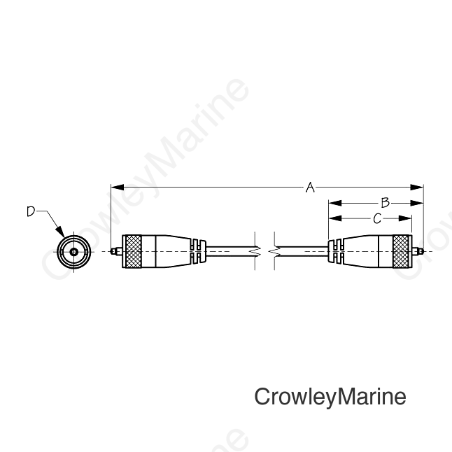 Sea-Dog 3298061 20' Coaxial Cable Assembly, A:20", B:2", C:1-3/4", D: 11/16"