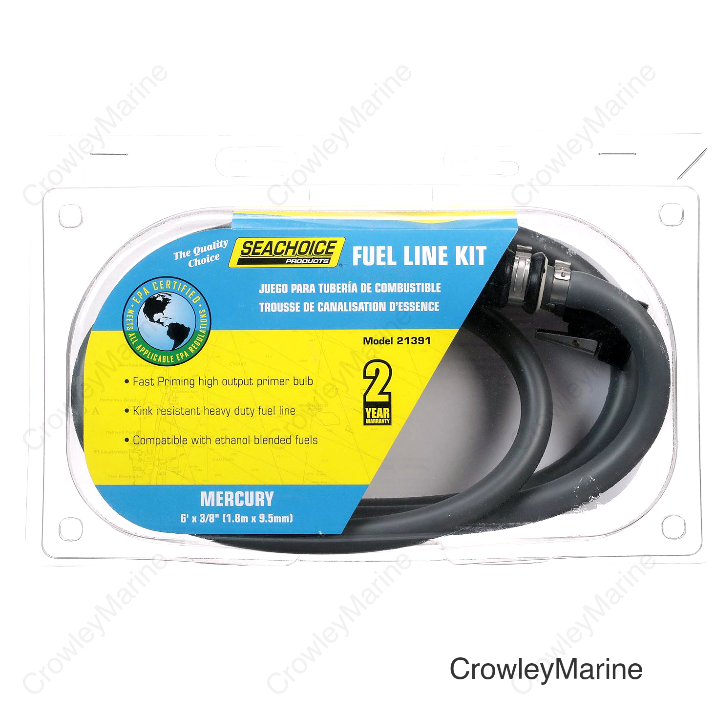 Seachoice Low Permeation Fuel Line Kit With High-Output Primer Bulb, Mercury, 3/8 In. X 7 Ft.
