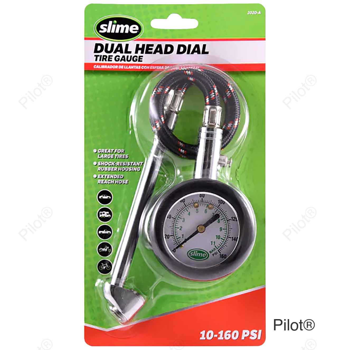 Tire Pressure Gauge - Dual Head/Dial - 10 psi -160 psi