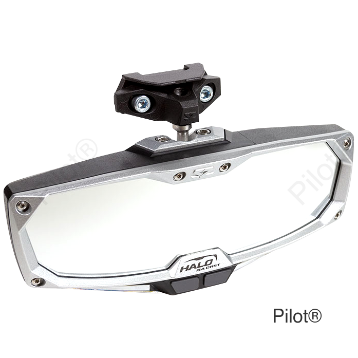 Mirror - Halo R - Rear View w/LED Cabin Light - Rectangle - Black w/Silver Bezel - Pro XP