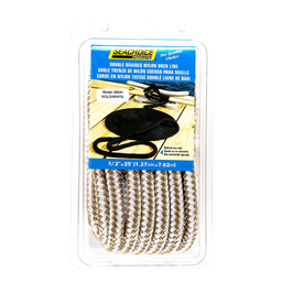 Seachoice Double-Braid Nylon Dock Line w/ Eye Splice, Pre-Shrunk, Heat Stabilized, 1/2 In. X 25 Ft., Gold White thumbnail-4