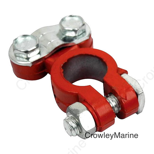 Clamp style coated battery terminal, red
