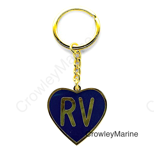 Camco 53288 Enamel Keychain, RV Themed, Navy "RV" heart