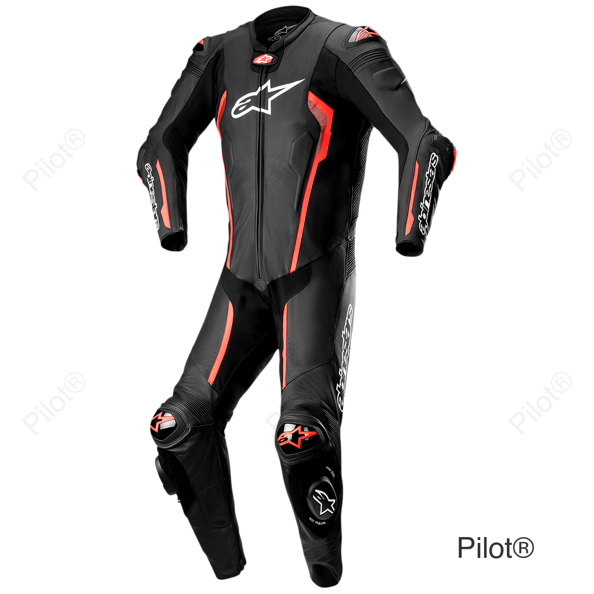 Missile v2 1-Piece Leather Suit - Black/Red Fluorescent - US 46 / EU 56