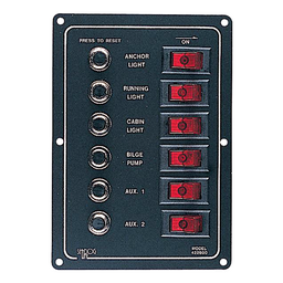 SeaDog 422800 Aluminum 6 Circuit Breaker Panel | 6-1/2" x 4-1/2" | Stamped Anodized Aluminum thumbnail-0