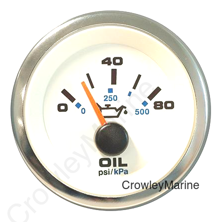 Sierra 62542P White Premier Pro Series 2" Stainless Steel 0-80 PSI Dial Range Oil Pressure Gauge & Requires "C" Sender Code