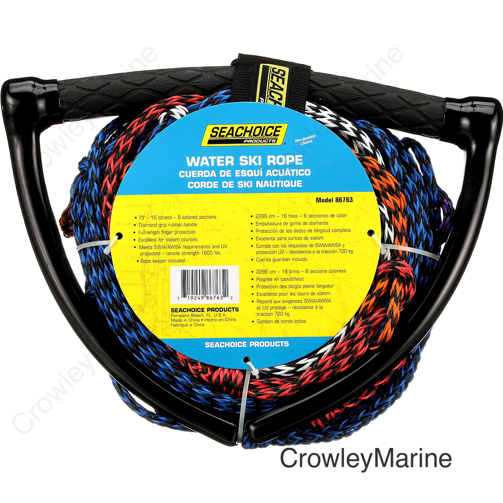 Seachoice 8-Section Water Ski or Wakeboard Rope, 75 Ft. Long, 13 In. Handle w/ Textured Rubber Grip