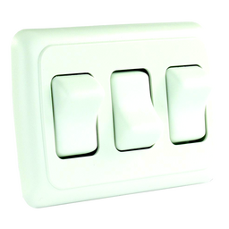 JR Products 12025 White Triple RV Rocker Switch Assembly with Bezel thumbnail-1
