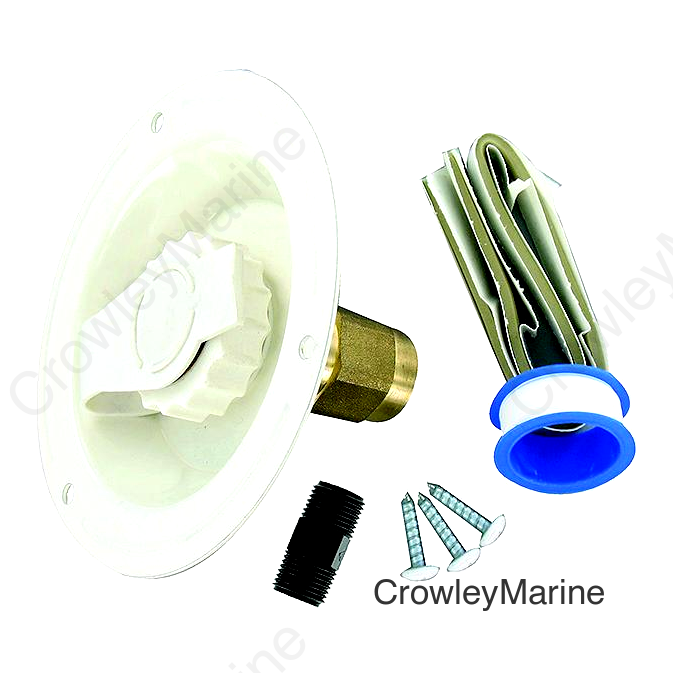 Valterra Brass Check Valve 1/2" FPT Recessed RV Water Inlet & Includes Tape, Male Nipple & Hardware, Colonial White, Carded
