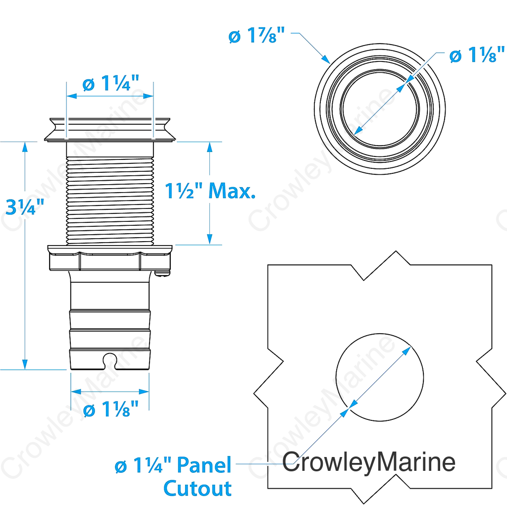 Seachoice Mega-Flow Dripless Thru Hull Fitting, 316 Stainless Steel, Fits 1-1/8 in. Hose, 1-1/2 in. Max. Hull