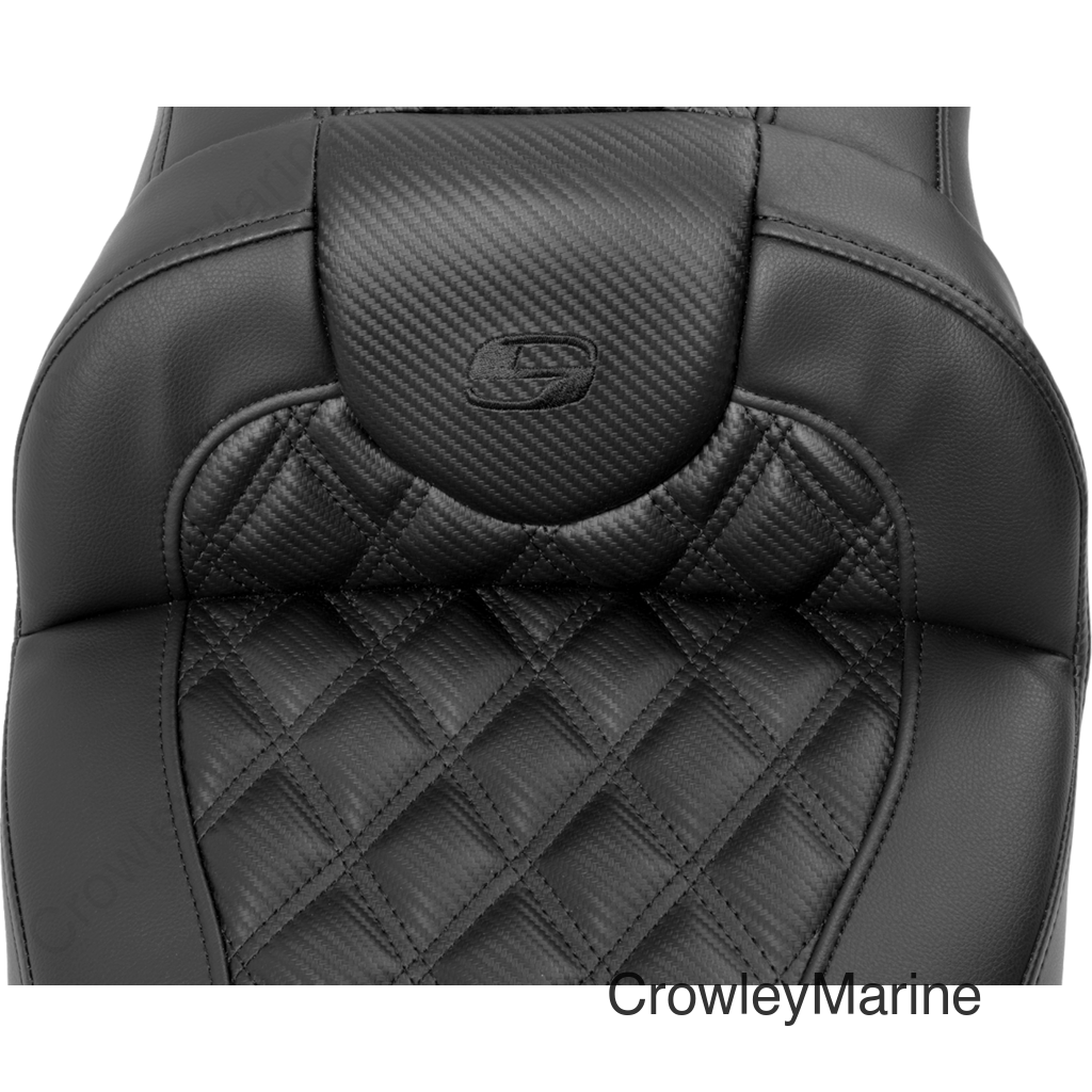 Roadsofa™ Extended Reach Seat - with Backrest - Carbon Fiber - Lattice Stitch - FLTR/FLHX '23-'24