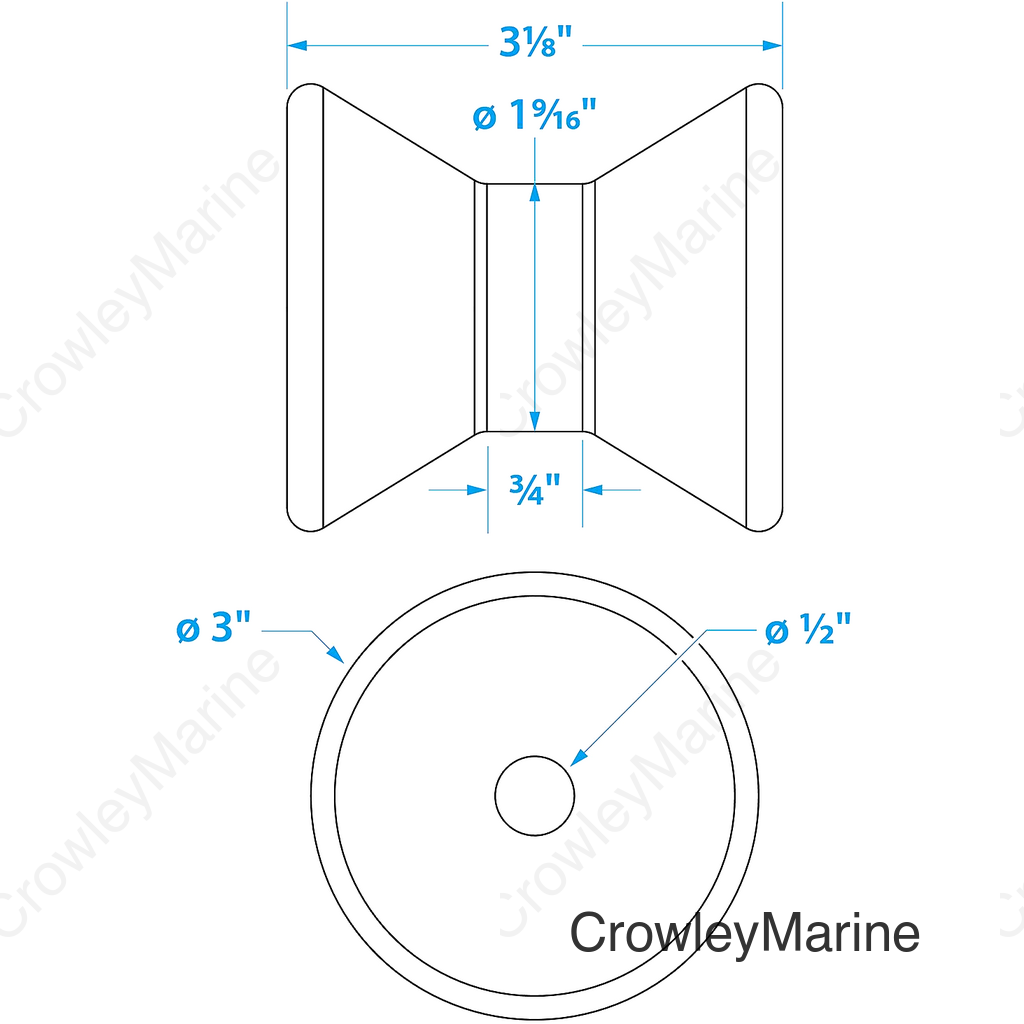 Seachoice Molded Bow Roller, Black, Boat Trailer, 3 in. X 1/2 in.