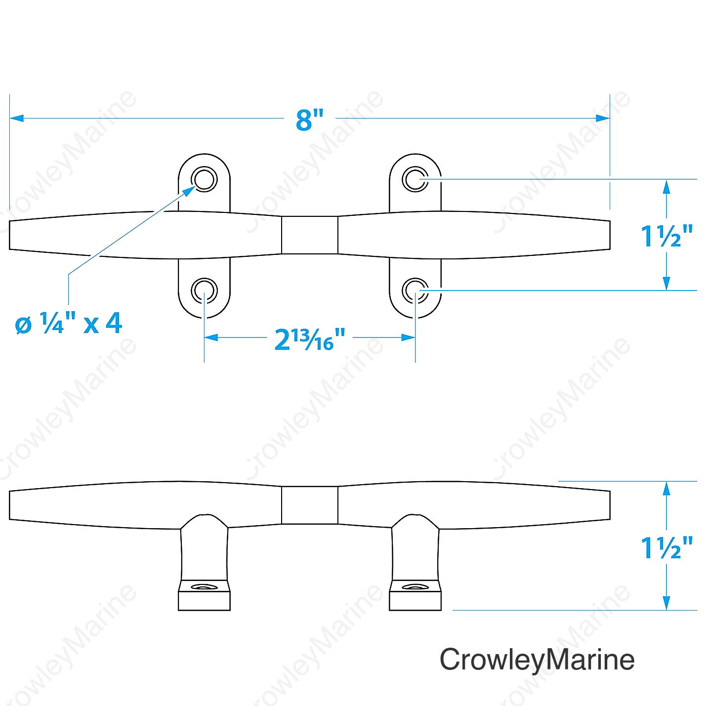 Seachoice 316 Stainless Steel Hollow Base Yacht Cleat, 8 In. Long