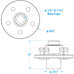 Seachoice Trailer Wheel Hub, 1-3/8 In. X 1-1/16 In. Axle, 5 Lug, Galvanized, Pregreased thumbnail-2
