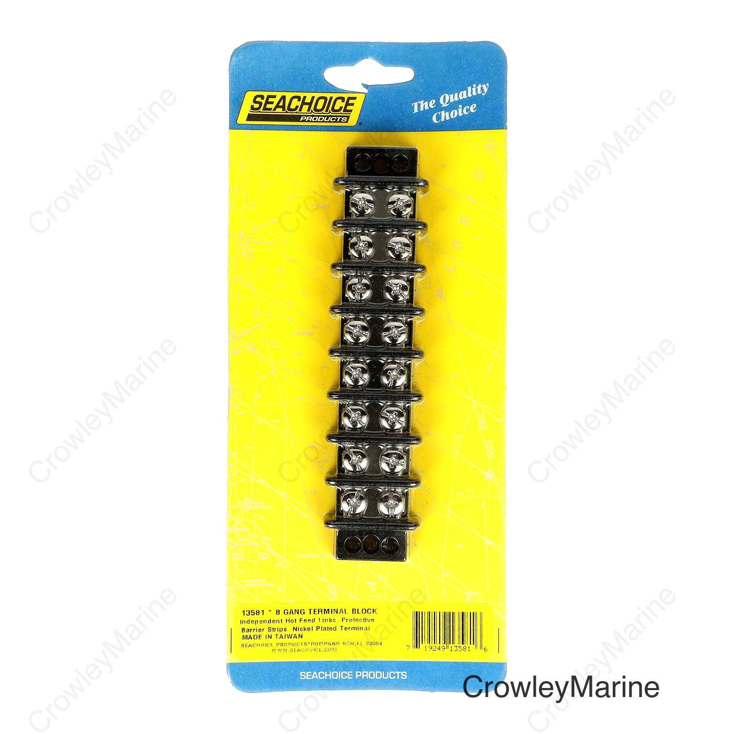 Seachoice Terminal Block, 8-Gang, Brass Clips and Contacts
