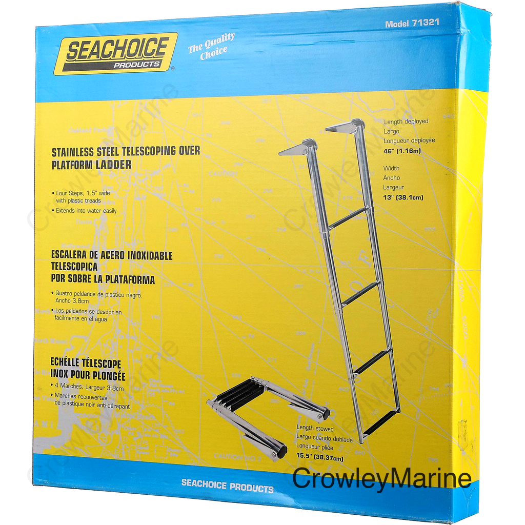 Seachoice Top Mount Telescoping Ladder for Universal Swim Platform, Stainless Steel Tubing, 4 Step, Ladder Only