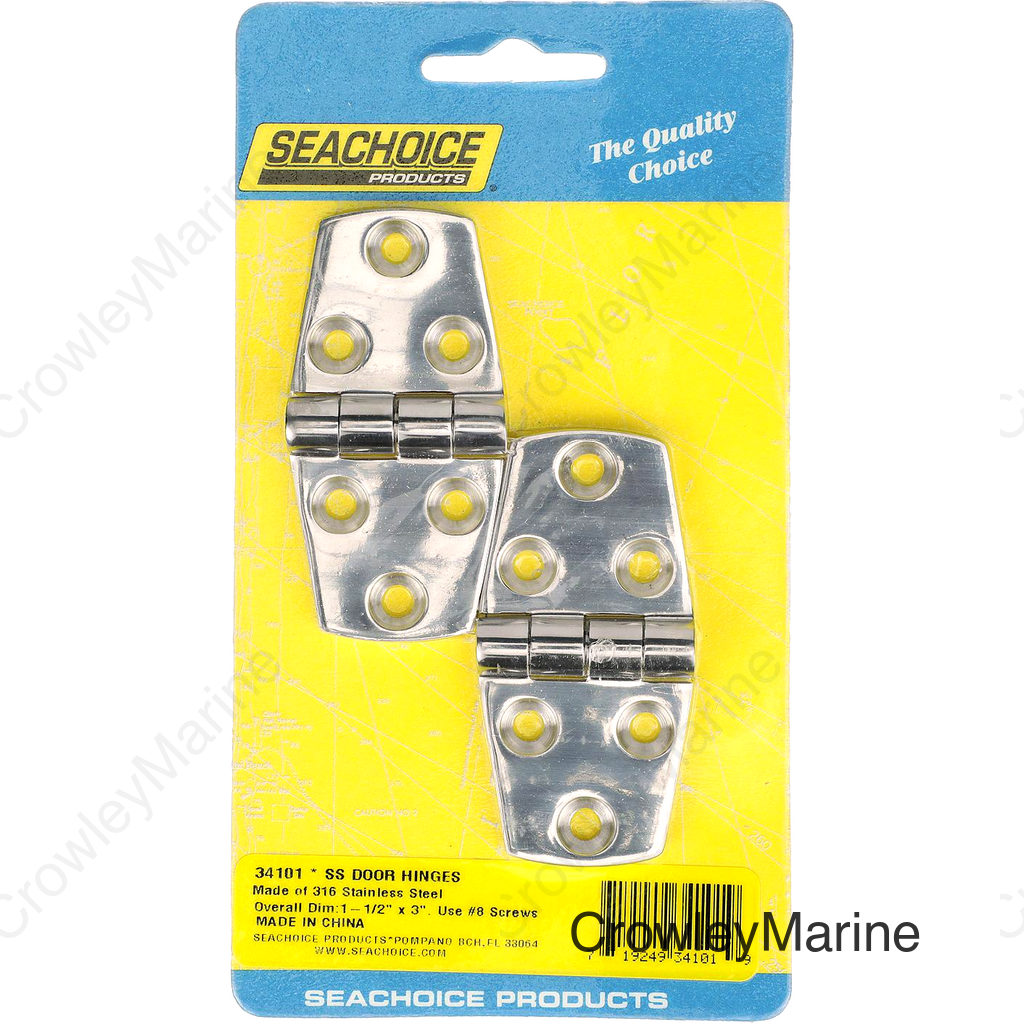 Seachoice Marine-Grade Door Hinges, Polished 316 Stainless Steel, 3 in. X 1-1/2 in., Pack of 2