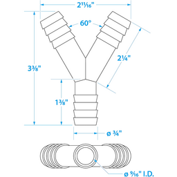 Seachoice 3-Way Y Fitting, Fits 3/4 in. ID Hose, Black Plastic thumbnail-0