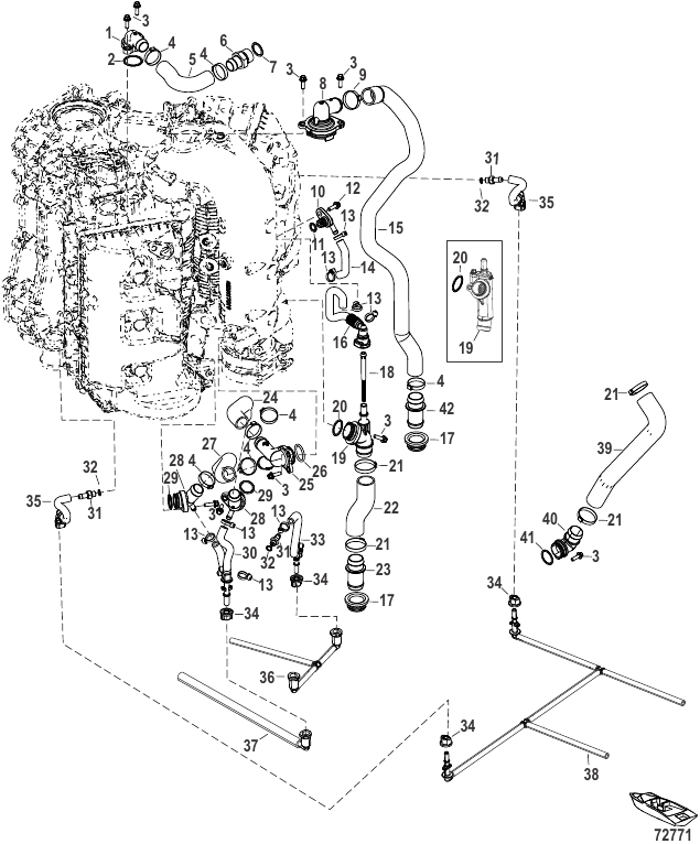 Serial Range Outboard 200R APX (4-STROKE)(3.4L)(V6) - 1E054353 & Up - Cooling System